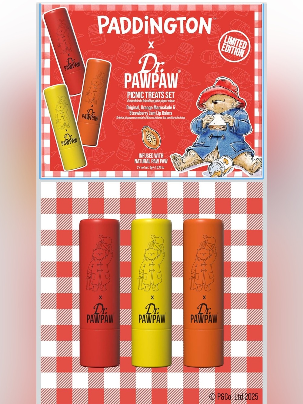 Dr. PAWPAW Paddington Picnic Treats Lip Balm Set - Red, Yellow, Orange
